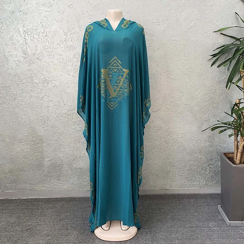 Women Muslim Dresses Chiffon Pakistani Hoodie Diamond Kaftan Robe Islamic Longue Hijab Dress New Arabe Jilbab Musulmane Clothing
