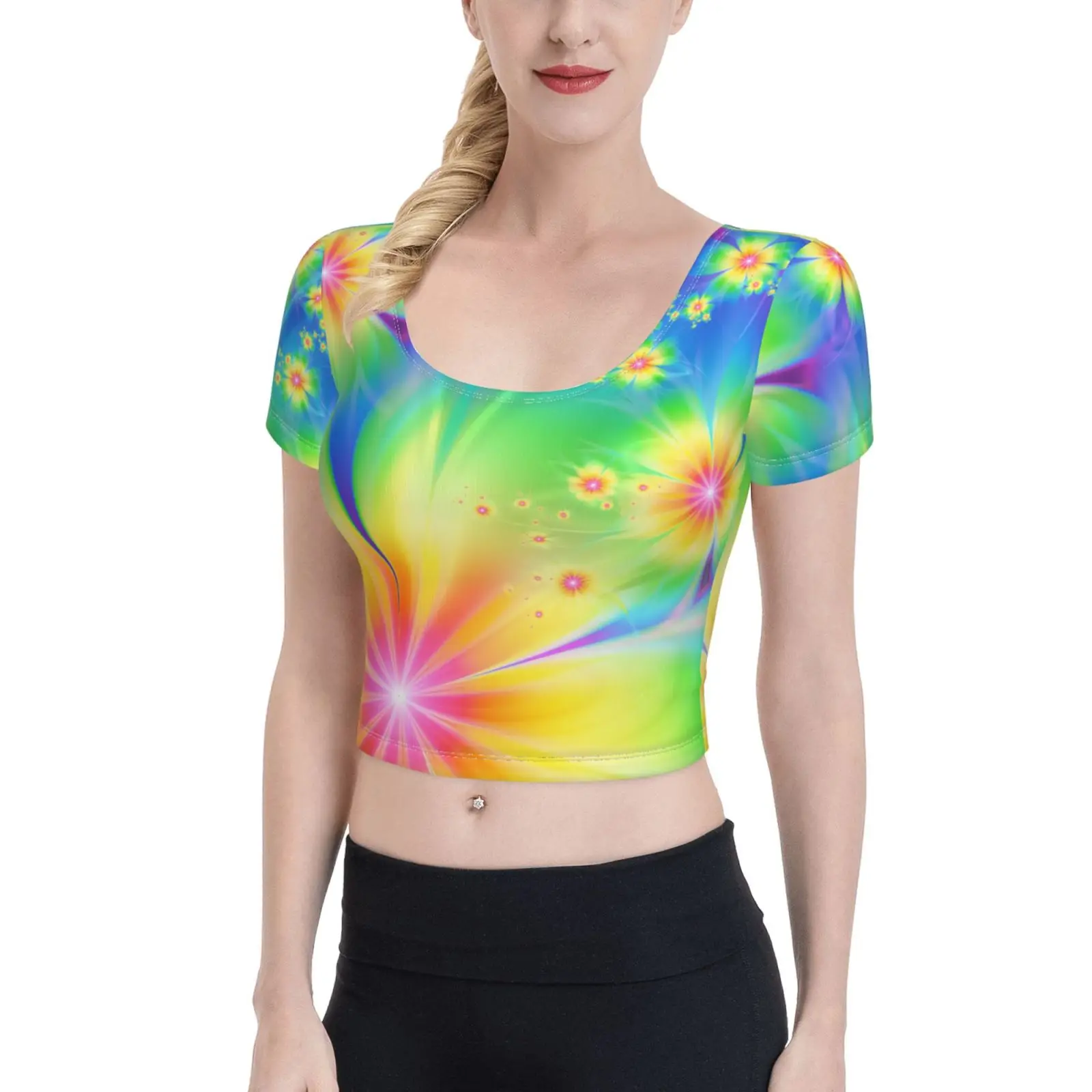 

Tie-dye Navel Bare Cropped Women T Shirts Comfort Streetwear Fashion Top Tee Slim Fit Short Shirts Tight T-shir t for ladies