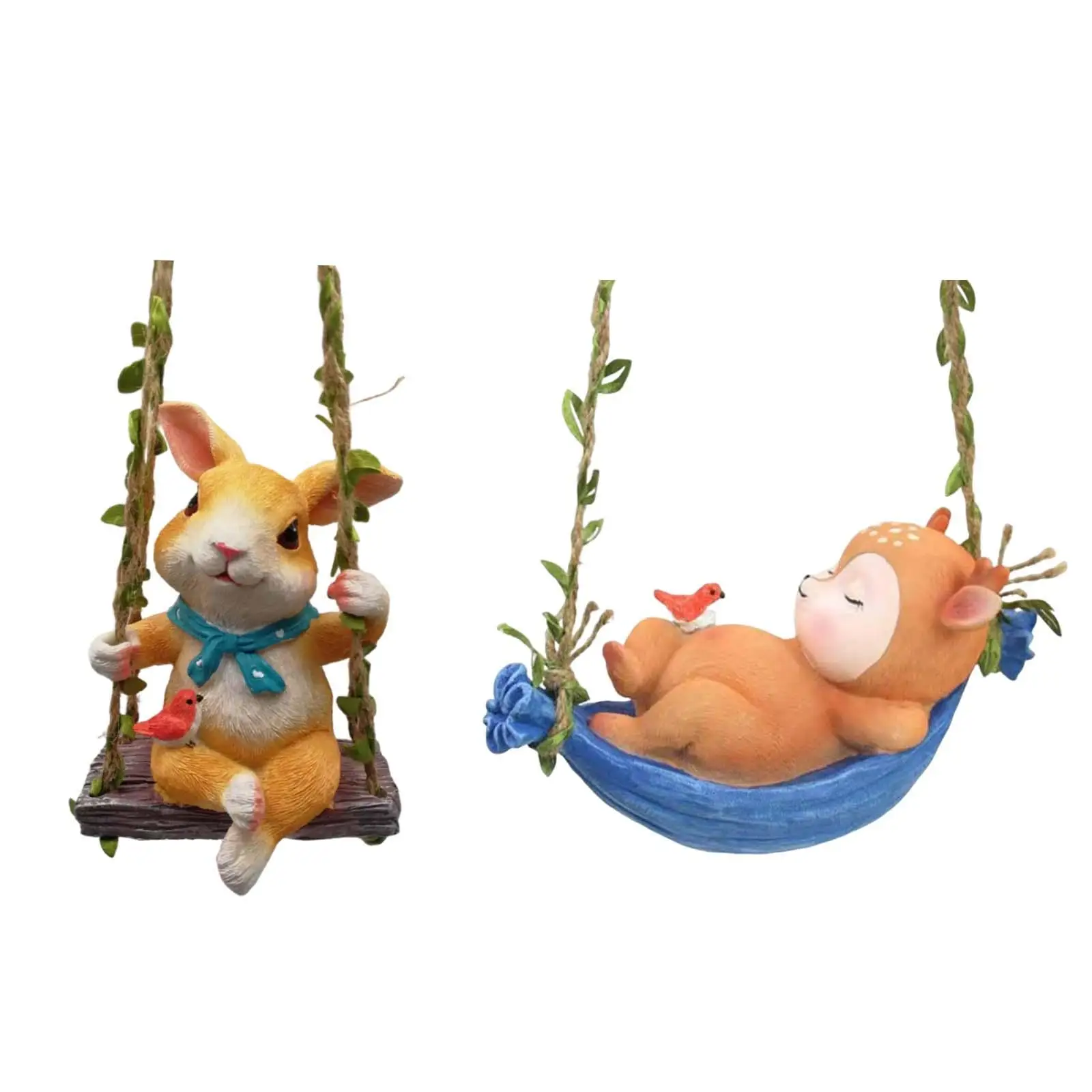 

Resin Swing On Animal Statue Figurines Outdoor Animal Sculpture Hanging Garden Statues for Yard Tree Décor Gift Ornament