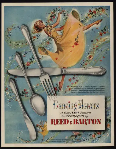 

1p,1950 ГРЕДНЯЯ КАРТОН Танцующие цветы - Новый гей-стеребряный узор - жестяная вывеска