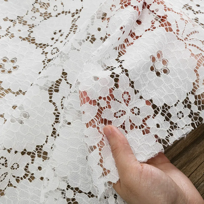 

High Quality White Lace Fabric DIY Exquisite Mesh Embroidery Fabric Needlework Wedding Clothes Dress Tulle Accessories