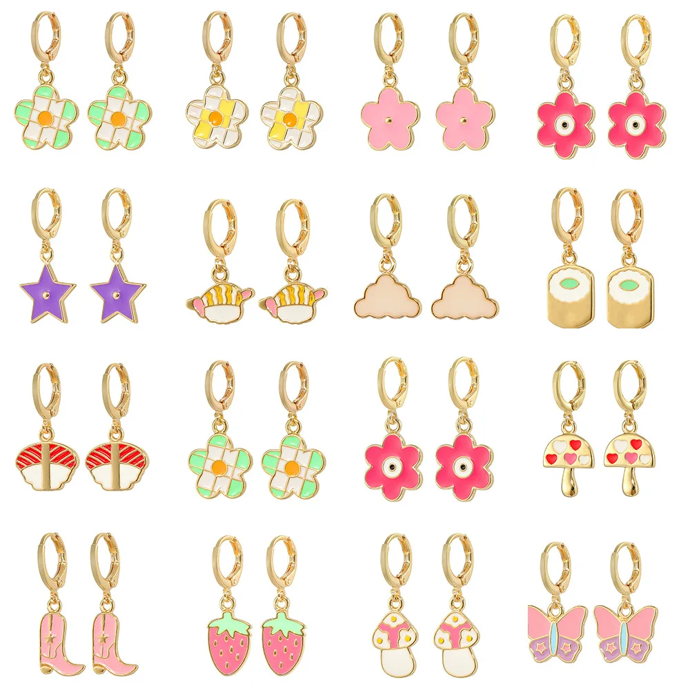 

New Fashion Women's Fashion Jewelry Dripping Oil Creative Personality Earrings Small Fresh Sweet Cute Earrings Anniversary Gift