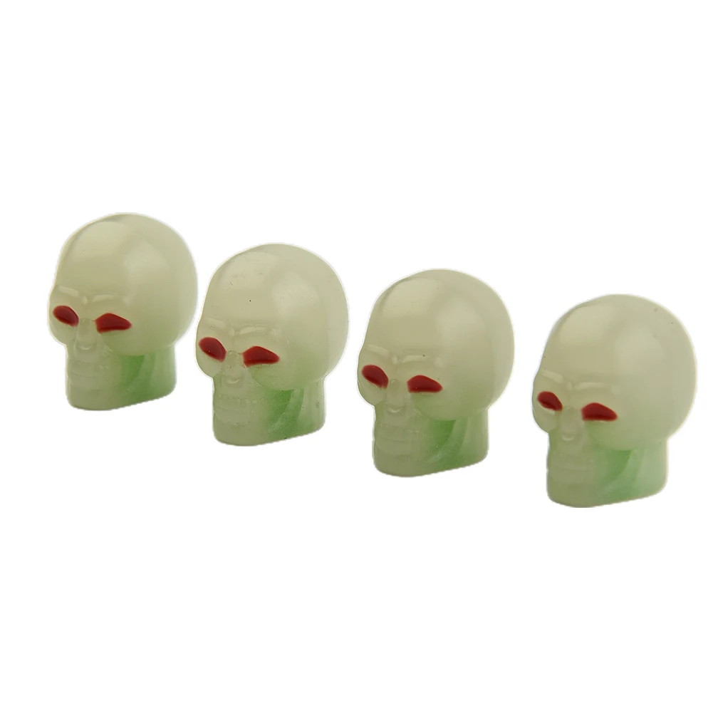 

4pc Skull Tire Valve Cap Luminous Car Wheel Prank Dust Cover Glow In The Dark Universal Vehicle Blue/Green/Red SUVs Trucks Bikes