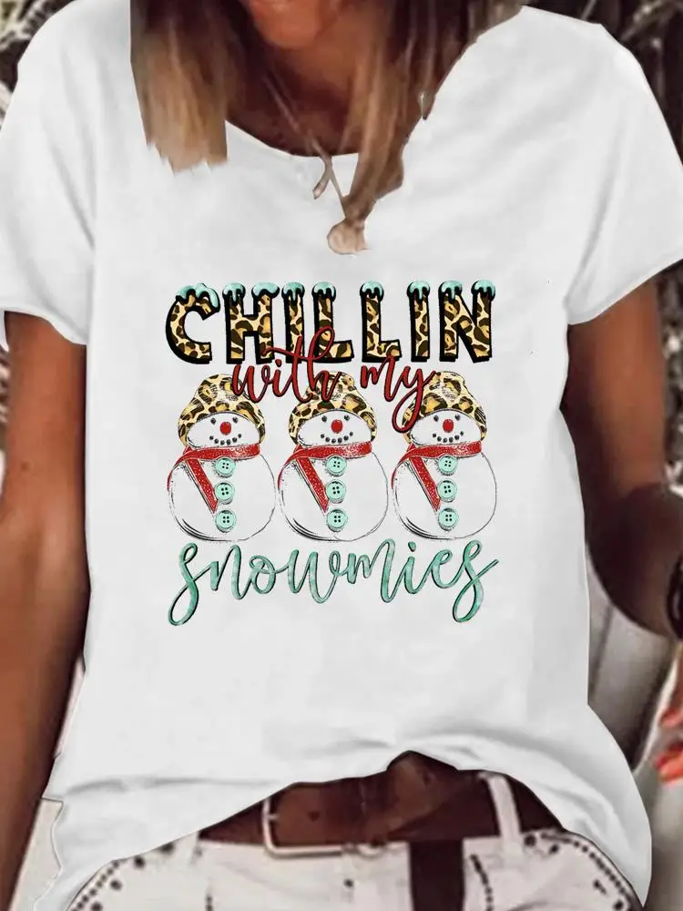 

Women Clothing Tee Top Graphic T-shirt Holiday Snowman Sweet Love Trend Merry Christmas Clothes Fashion Basic Print T Shirt