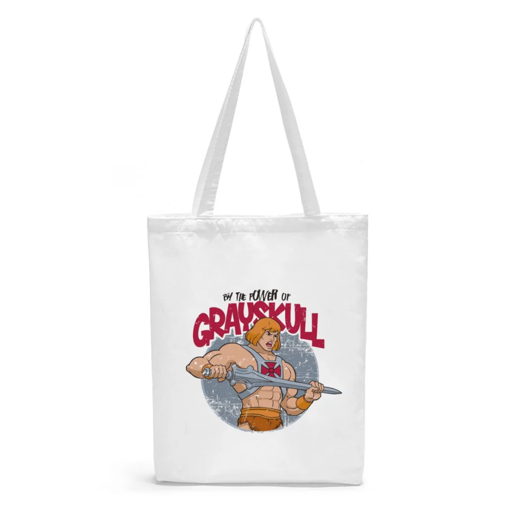 

By the Power Canvas Shopper Handbag He-Man Cartoon Characters Shoulder Bags Girls Boys Storage Pocket Beach Play Kawaii Tote Bag
