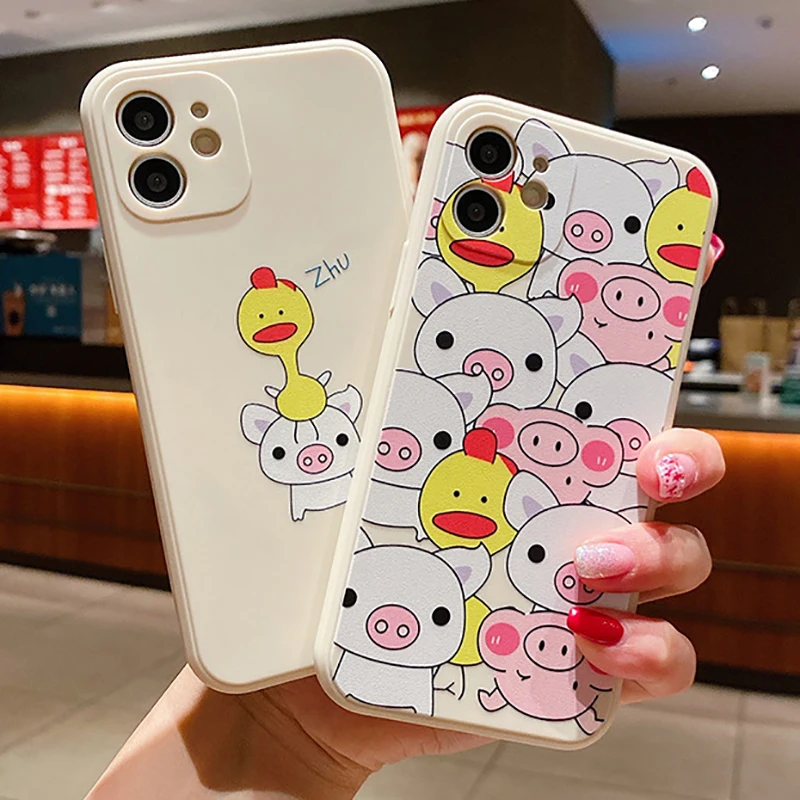 

Cute Cartoon Net Red Duck Phone Case For Apple iPhone 13 12 11 Pro 13 12 Mini X XR XS Max 6 6S 7 8 Plus Silicon Cover Smartphone
