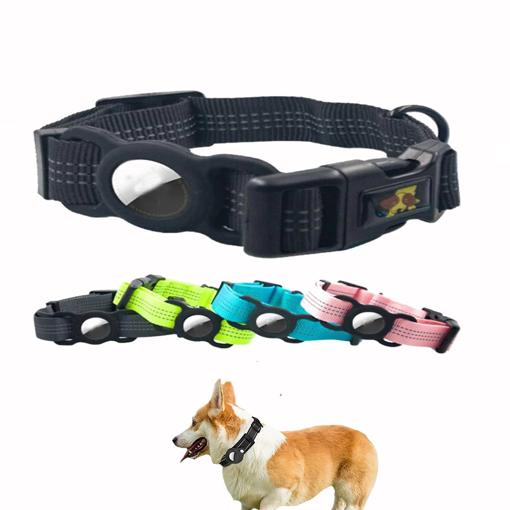 Airtag Dog Collar Heavy Duty Dog Collar With Airtag Holder Case Adjustable Padded Air Tag Pet Collar For Medium Large Dogs