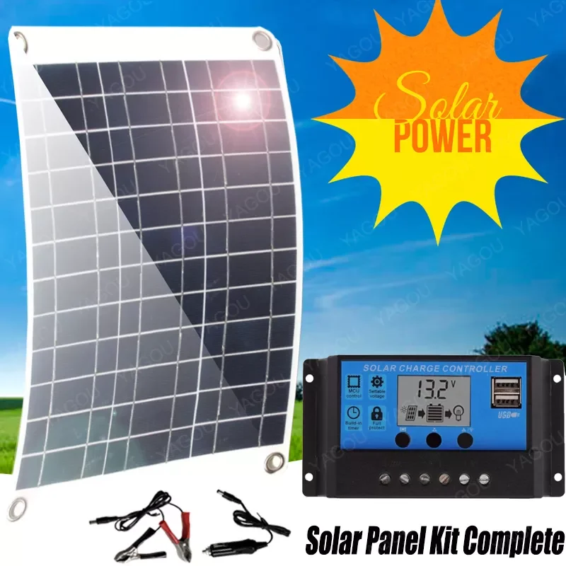 

2023NEW Solar Panel Kit Complete With Controller Flexible Plate Real Power 30W 12V USB Output Charging for Car Yacht Boat Phone