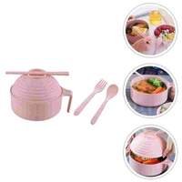 1 set simple bento bowl pretty wheat straw bowl with lid and table ware