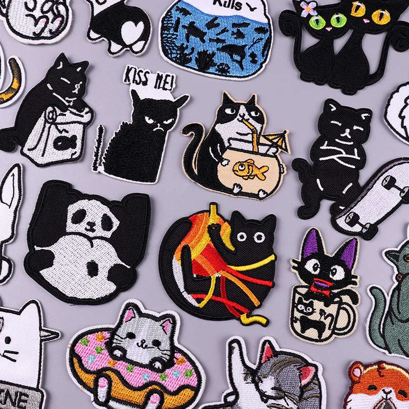Нашивка С Вышивкой кошки нашивка с мультяшными животными термоклейкие нашивки