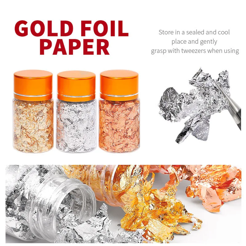 

3/5/10g 3g Imitation Gold Sliver Copper Foil Sequins Glitters Craft Leaf Flake Sheets Bulk Foil Paper For Gilding DIY Nail Art D