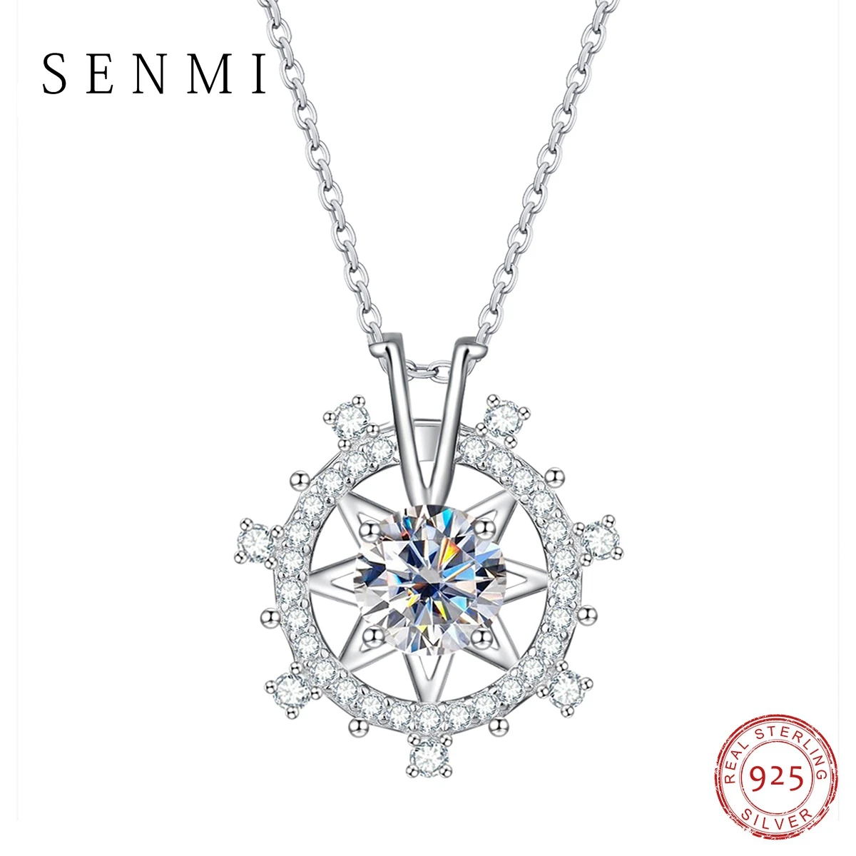 

SENMI Wholesale 1.0CT D Color Moissanite Diamond Windmill Pendant Necklace 925 Sterling Silver Chain Fine Jewelry Gifts Female