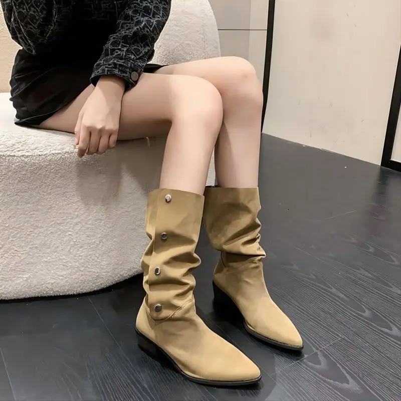 Купи TOPHQWS Vintage Cowboy Boots Woman Winter 2022 Designer Pointed Toe Ankle Boots Casual Chunky Heel Shoes Women Chelsea Boots за 2,124 рублей в магазине AliExpress