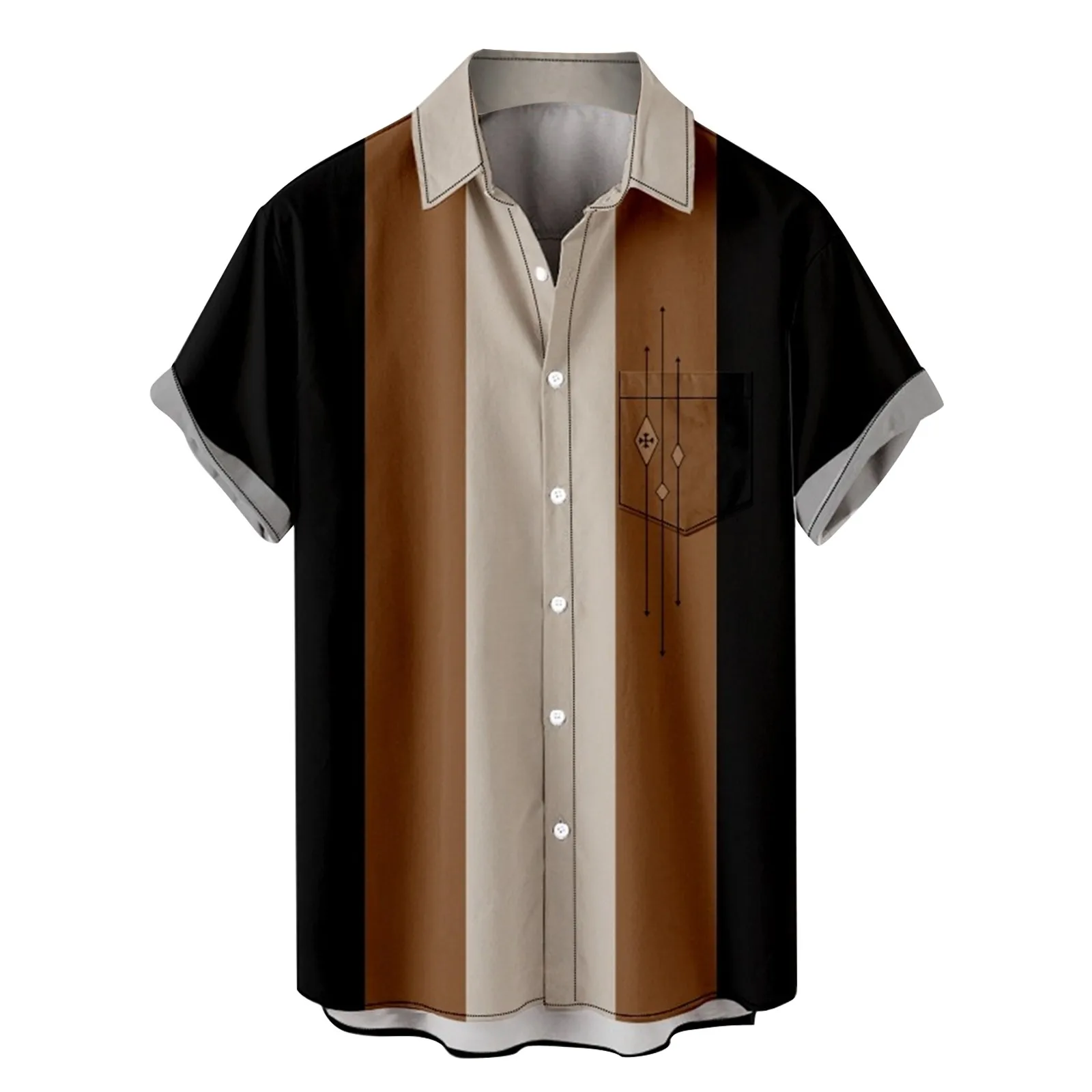 

Mens Stripe Printed Hawaiian Shirts Short Sleeve Single Button Down Lapel Neck Beach Shirts Summer Loose T Shirts Large Tee