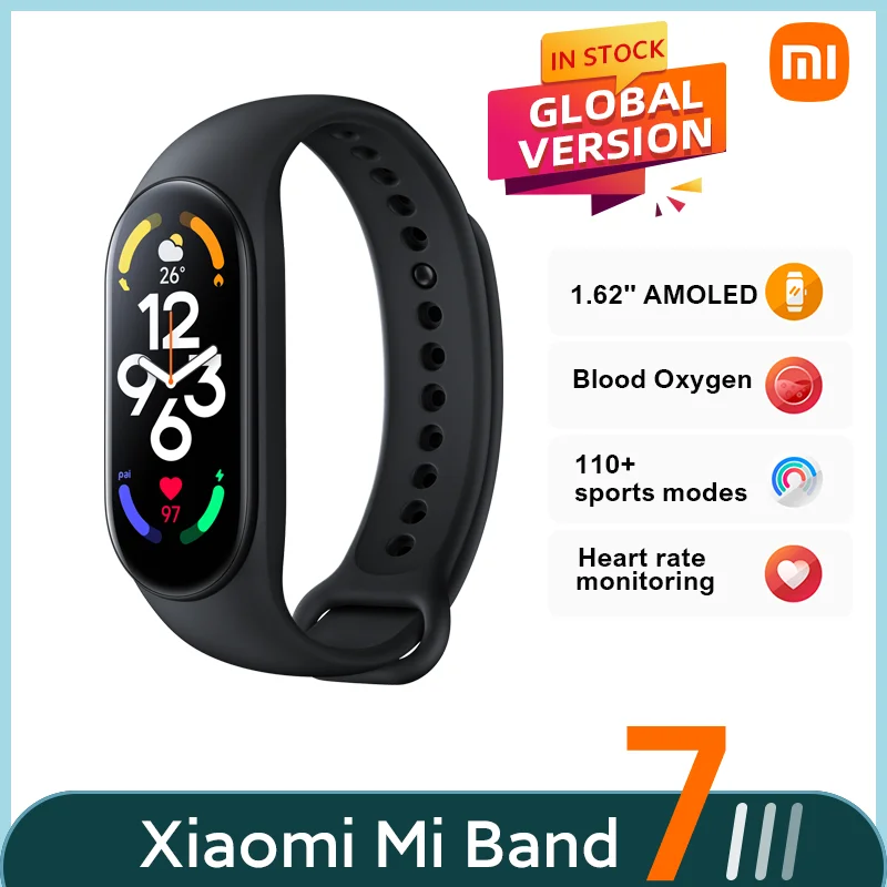 Умный Браслет Xiaomi Mi Band 7 водонепроницаемый фитнес-трекер с 6-цветным AMOLED экраном