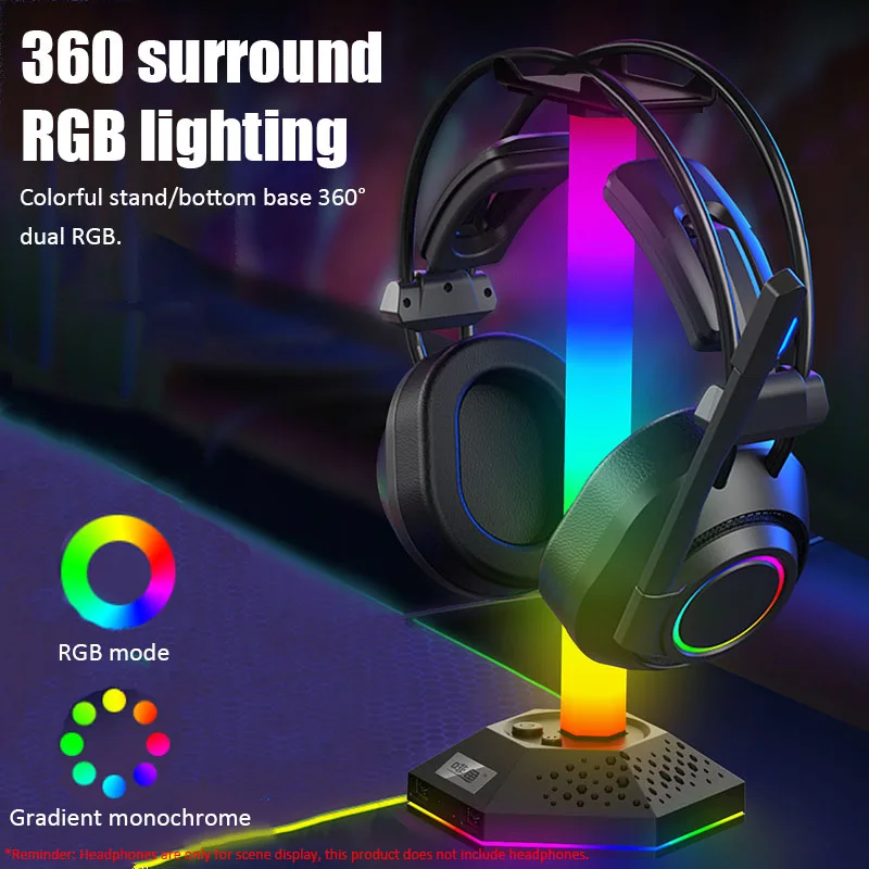 

Многофункциональная подставка для наушников RGB дисплей полка настольная Гарнитура держатель с 2USB портами для ПК Игровые наушники аксессуа...