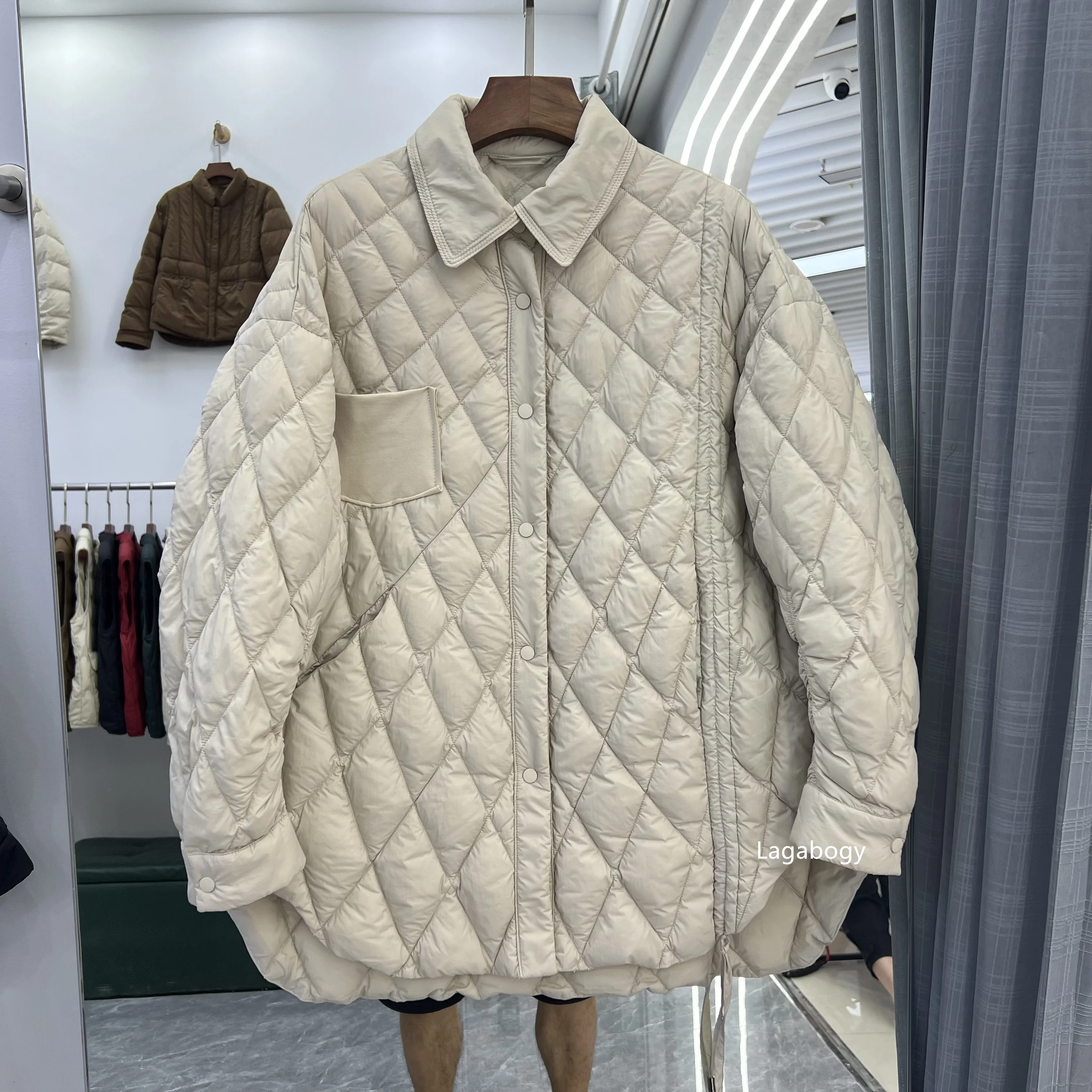 Lagabogy 2023 Осень-Зима Женская ультра тонкая 90% белая куртка на утином пуху