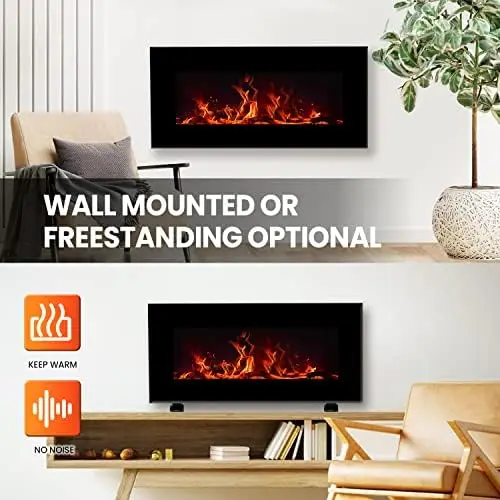 

Mounted Fireplace, 34-Inch Wide Flat Screen, Freestanding or Hanging Portable Room Heater with Remote