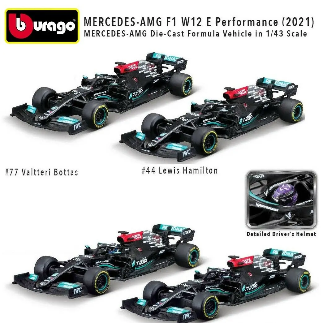 

Модель автомобиля Bburago 1/43 для Mercedes-AMG F1 W12 E Performance 2021, литая модель, игрушки для хобби, подарки, демонстрационные украшения