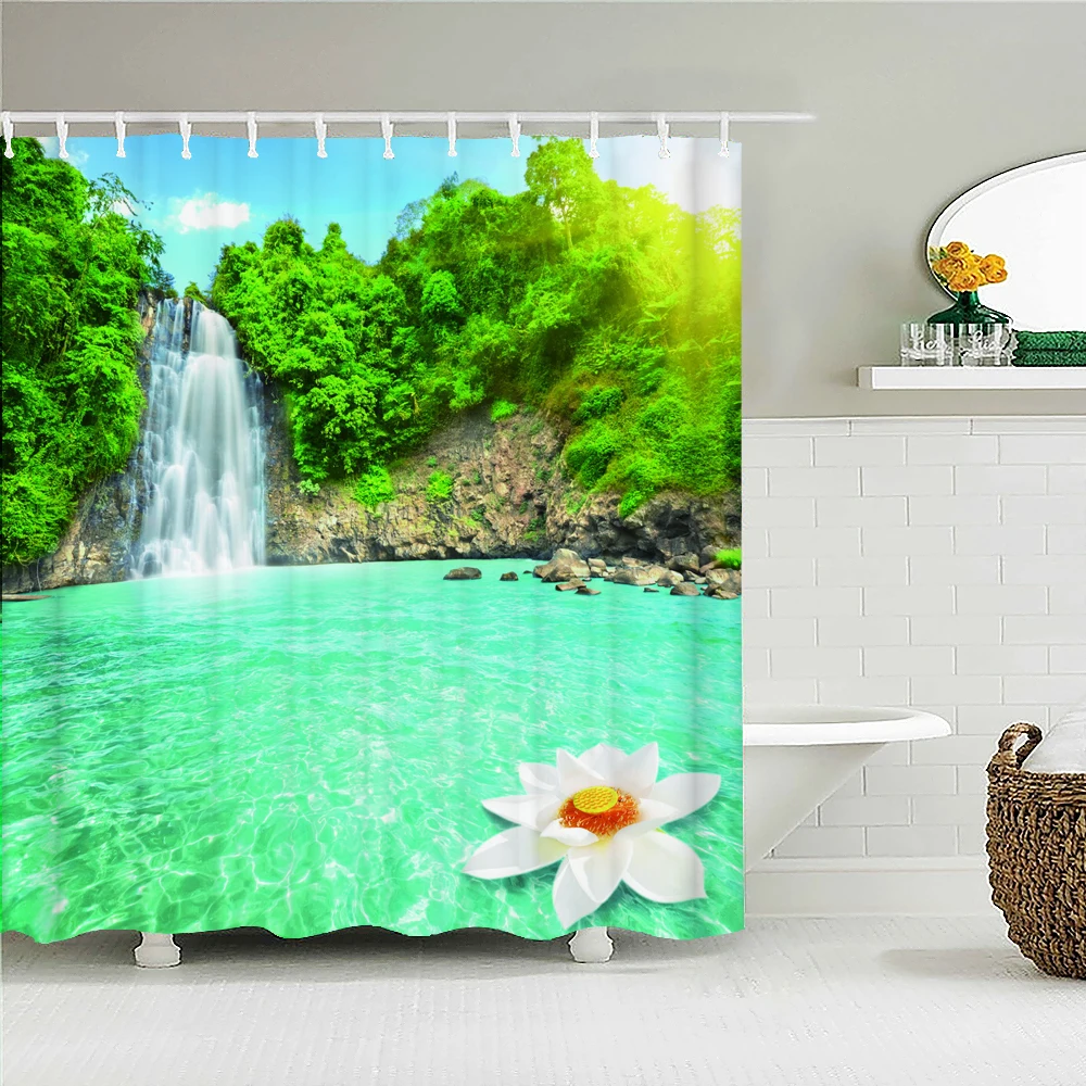 

Grass Print Shower Curtain Modern Natural Scenic Floral Simple Bathroom Waterproof Curtain Bathtub Screen Cortina De Banheiro