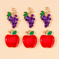 20pcs enamel red apple grape charms pendant for jewelry making handmade drop earrings bracelets necklace accessories wholesale