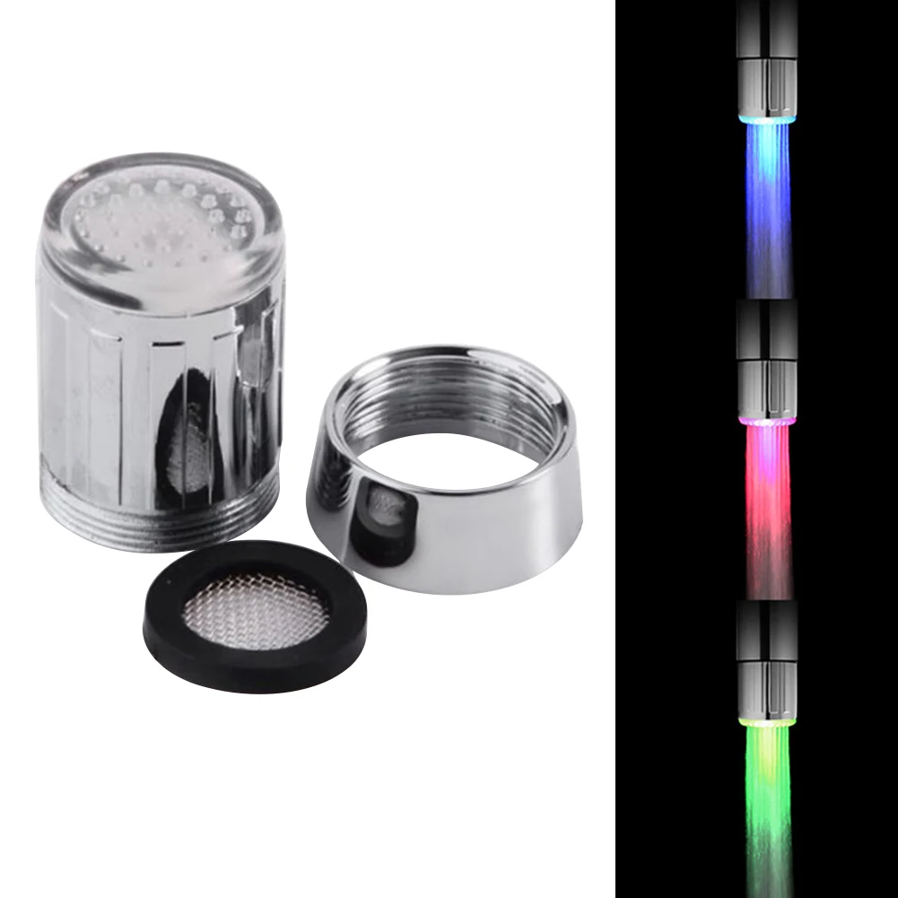 

LED Temperature Sensitive 3-Color Light-up Faucet Kitchen Bathroom Shower Glow Water Saving Faucet Aerator Tap Nozzle Head