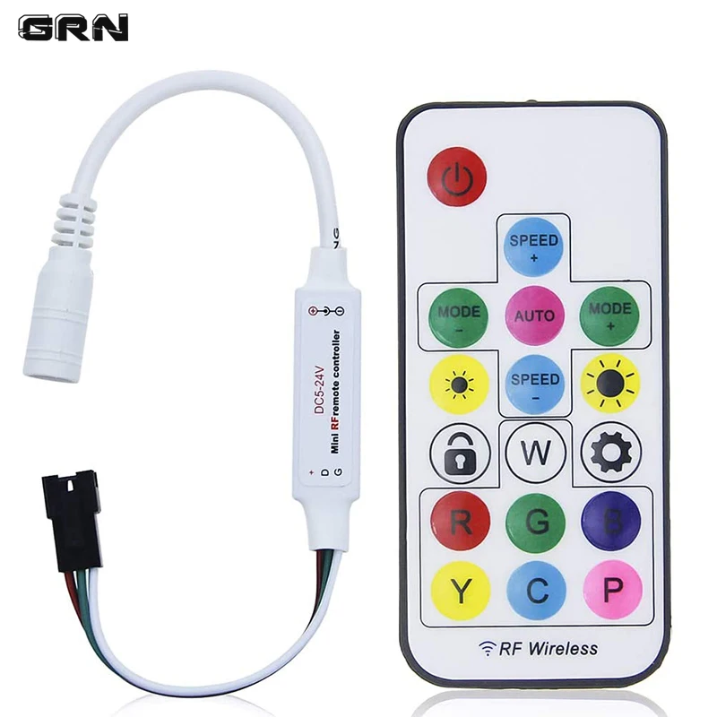 

WS2812B WS2811 LED Strip Light Controller 17keys RF DC5-24V with Lock Memory Rhythmic Function Wireless Controllor