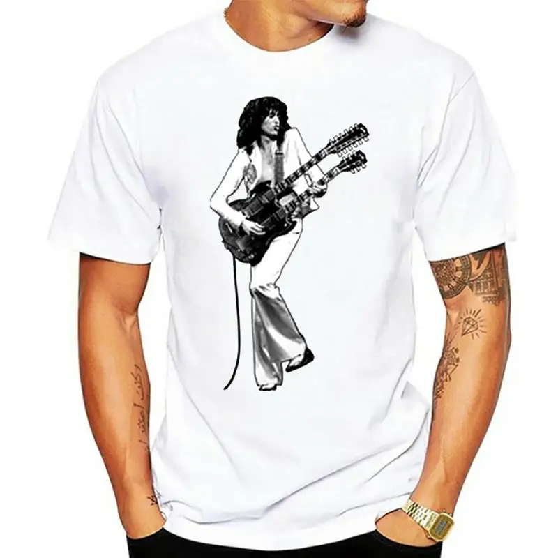 

Мужская футболка Jimmy Page с надписью Double Guitar Icon, белая футболка высшего качества