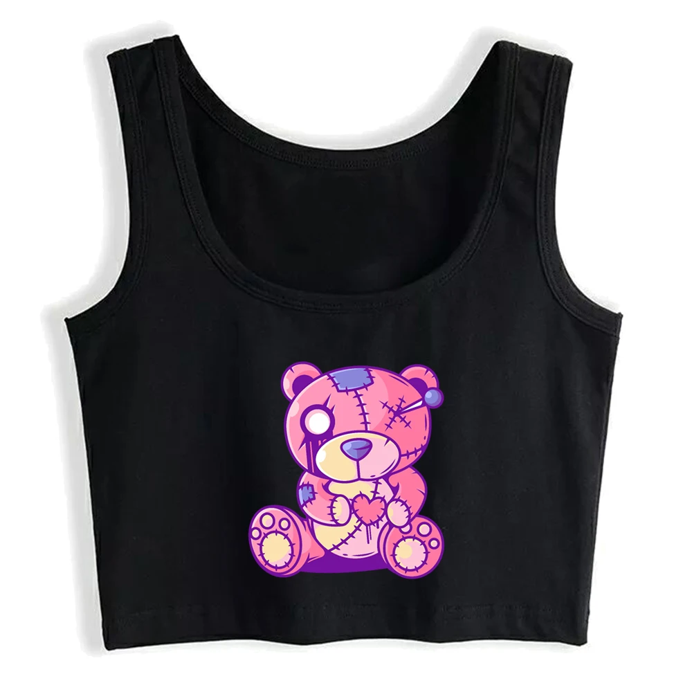 Сексуальный облегающий кроп-топ Pastel Goth с принтом Потертого медведя топы в стиле