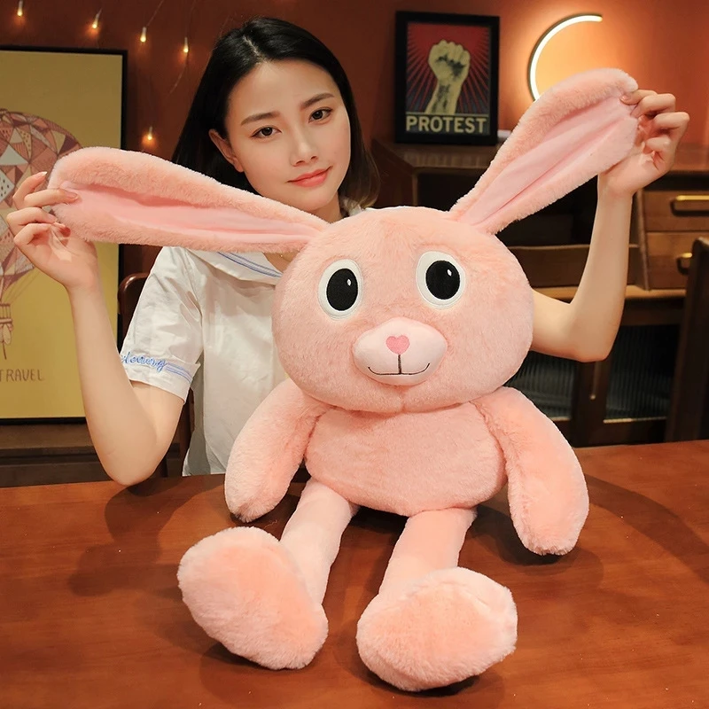 

100cm Creative Funny Telescopic Rabbit Plush Toy Stuffed Soft Kawaii Animal Pull Up Ears Bunny Dolls for Kids Birthday Gift