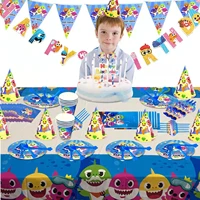 new cute ocean shark theme tableware baby balloon birthday party decoration disposable paper