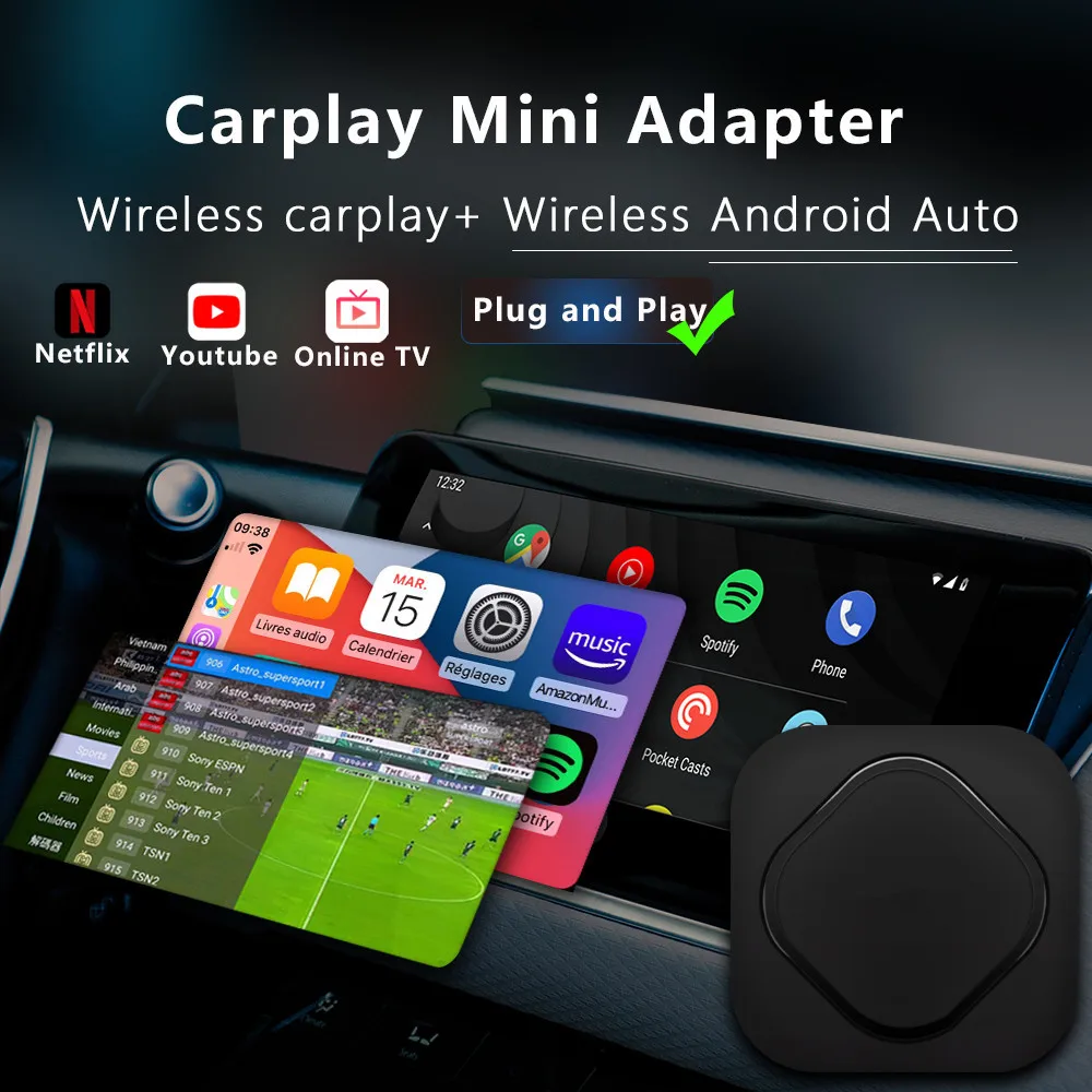 

Оригинальная Автомобильная Беспроводная мини-приставка CARPLAY с ии, беспроводная автомобильная приставка на Android для Audi, Bmw, Mazda, Toyota, Netflix, YouTube, ...