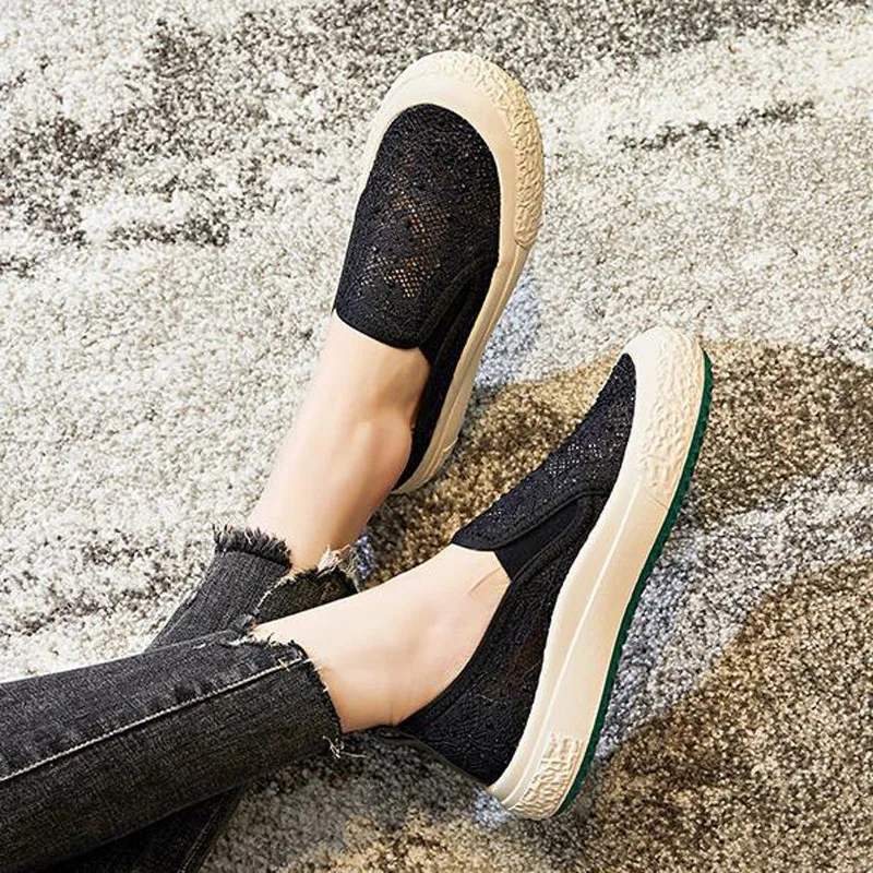 New Summer Rhinestone Fisherman's Shoes Casual Breathable Lace Single Flats Women's Shallow Loafers Khaki Black 6511