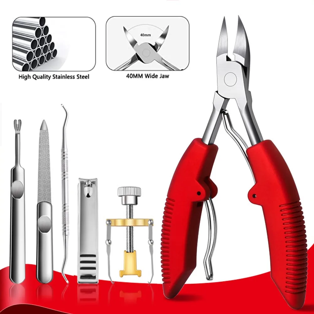 

6PC Toe Nail Clippers Nail Correction Thick Nails Ingrown Toenails Nippers Cutters Dead Skin Dirt Remover Pedicure Care Tool Pro