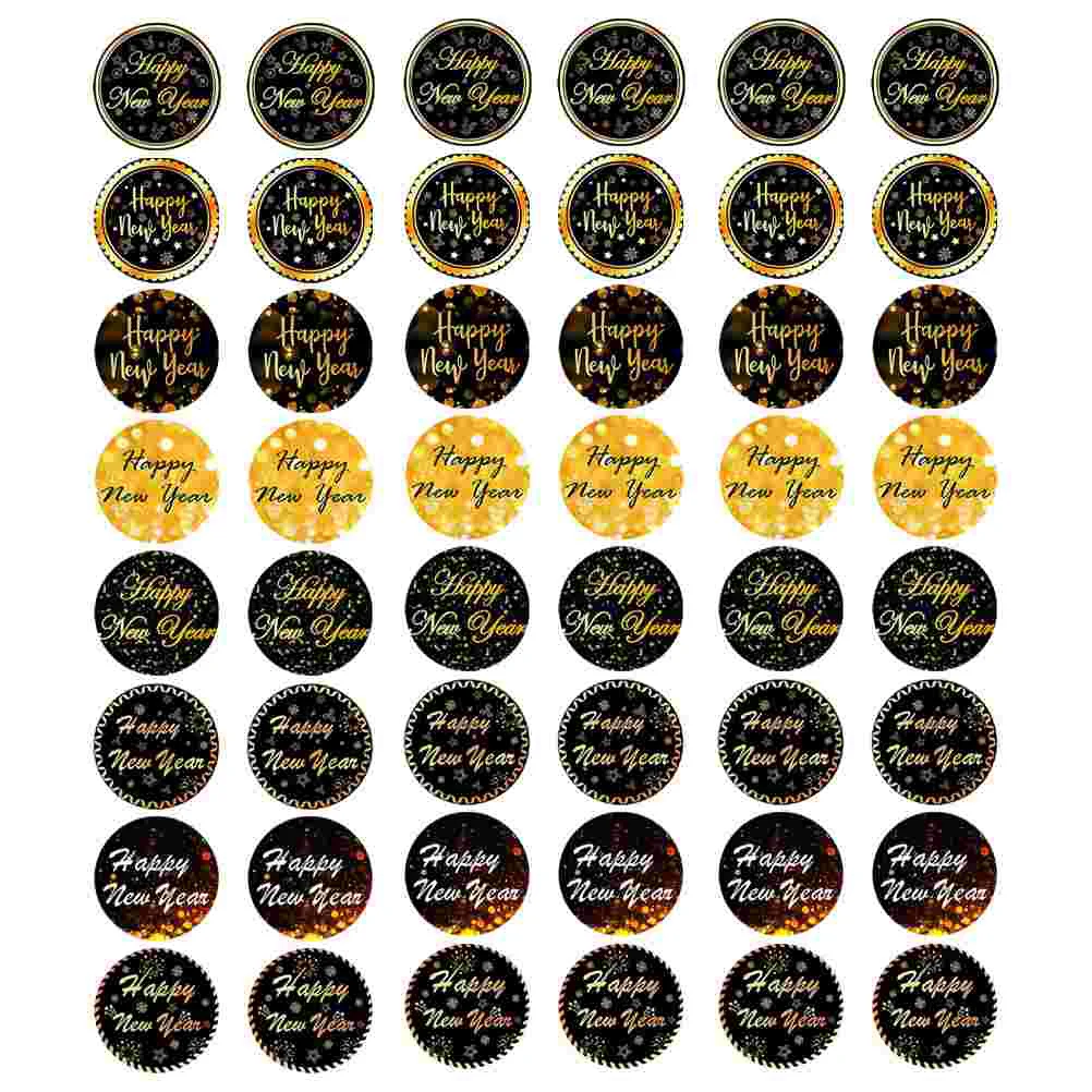 

Stickers Year New Gift Tags Happy Sticker Enveloperound Treats Seal Boxes Holiday Floral Letter Label Goldblack Bottle Tag