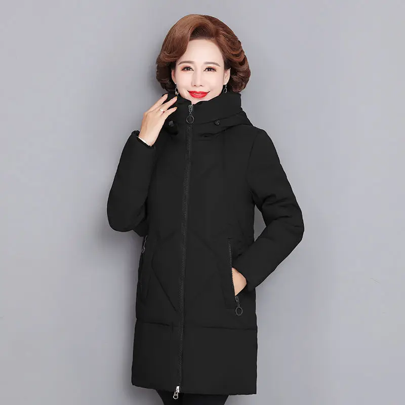 Hooded Thick Down Jacket Female 2023 New Middle Aged Mother Cotton Winter Coat Grandmother Wear Plus Size Long Parka Women 6XL