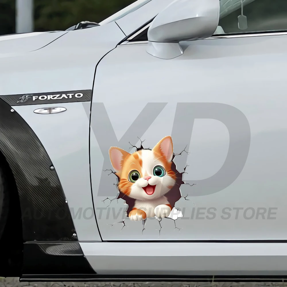 Крутая 3D-наклейка на автомобиль с изображением кошки, ломающей стену, и счастливого рыжего котенка, виниловая наклейка для капота и багажника, декор для грузовиков и внедорожников, DIY (art.: 3920d8f0abe65) - 3920d8f0abe65
