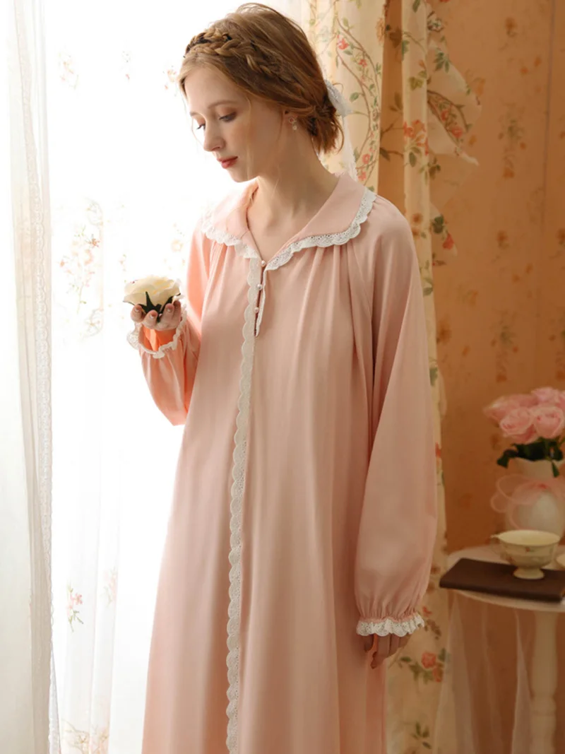 2023 New Vintage Princess Nightgown Cotton Long Sleeve Ruffles Women's Spring Autumn Loose Sweet Victorian Night Dress Sleepwear