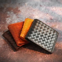 ladies wallet new japanese style handmade leather woven vegetable tanned leather cowhide short wallet unisex retro wallet