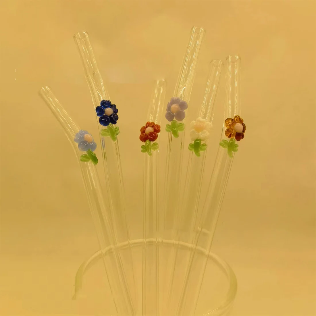 

20cm Flower Glass Smoothie Straw Reusable Clear Drinking Straws For Smoothie Milkshakes Environmentally Friendly Drinkware Straw