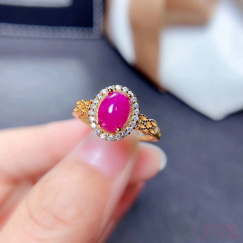 

Fashion Natural egg Noodle Ruby Sterling Silver ring Lady's wedding ring Natural red gem Color gem Luxury ring Exquisite jewelry