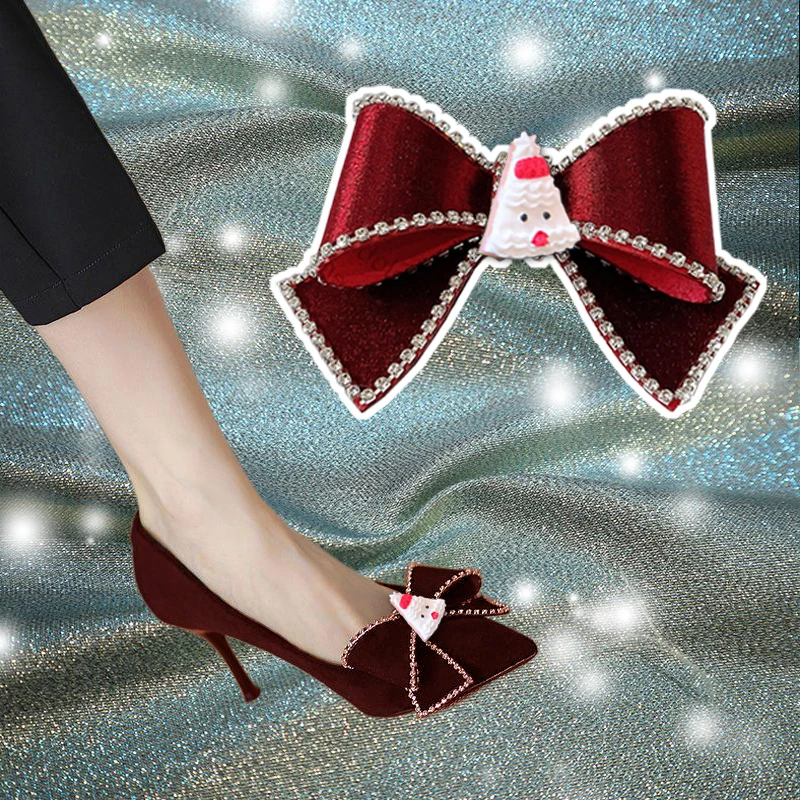 

Классические зажимы для обуви с красным бантом, 1 пара, украшение для обуви в виде Санта-Клауса, съемная пряжка для обуви