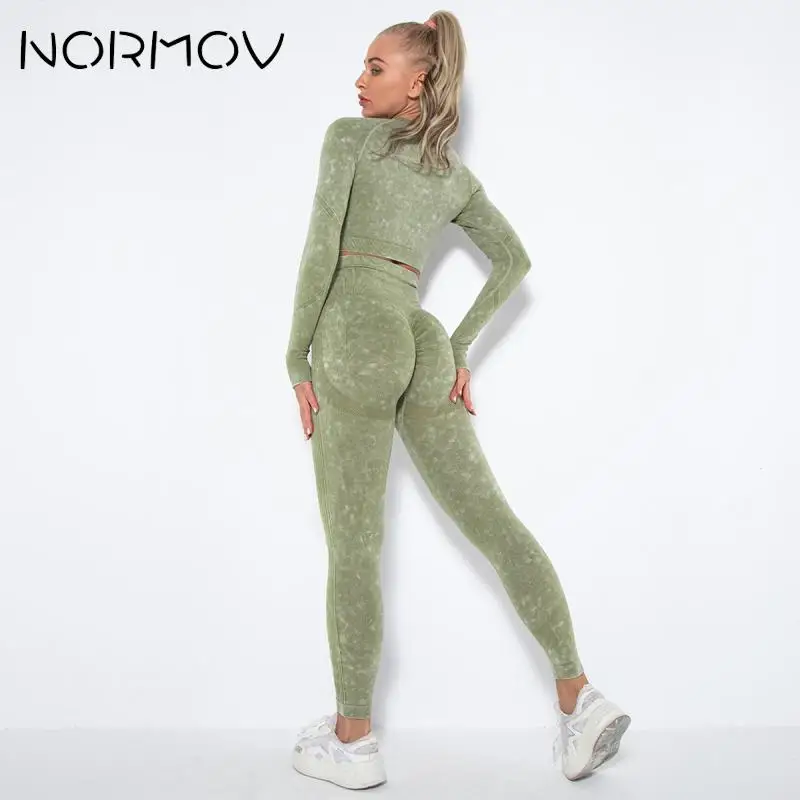 

Спортивные комплекты NORMOV Wash, бесшовный комплект из 2 предметов для спортзала, рубашка с длинным рукавом, леггинсы с высокой талией, костюмы для йоги для женщин, спортивная одежда, 2023