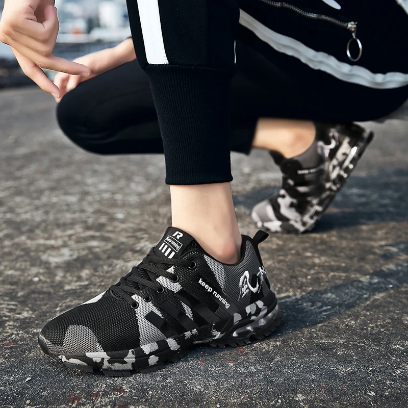 Couple Running Shoes Camouflage Shoes for Men Women Trainers Unisex Sport Shoes Breathable Soft Sneakers Brown Plus Size 46