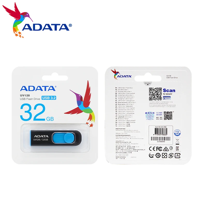 ADATA U Disk UV128 серия USB3.2 скользящая телескопическая интерфейсная система без крышки