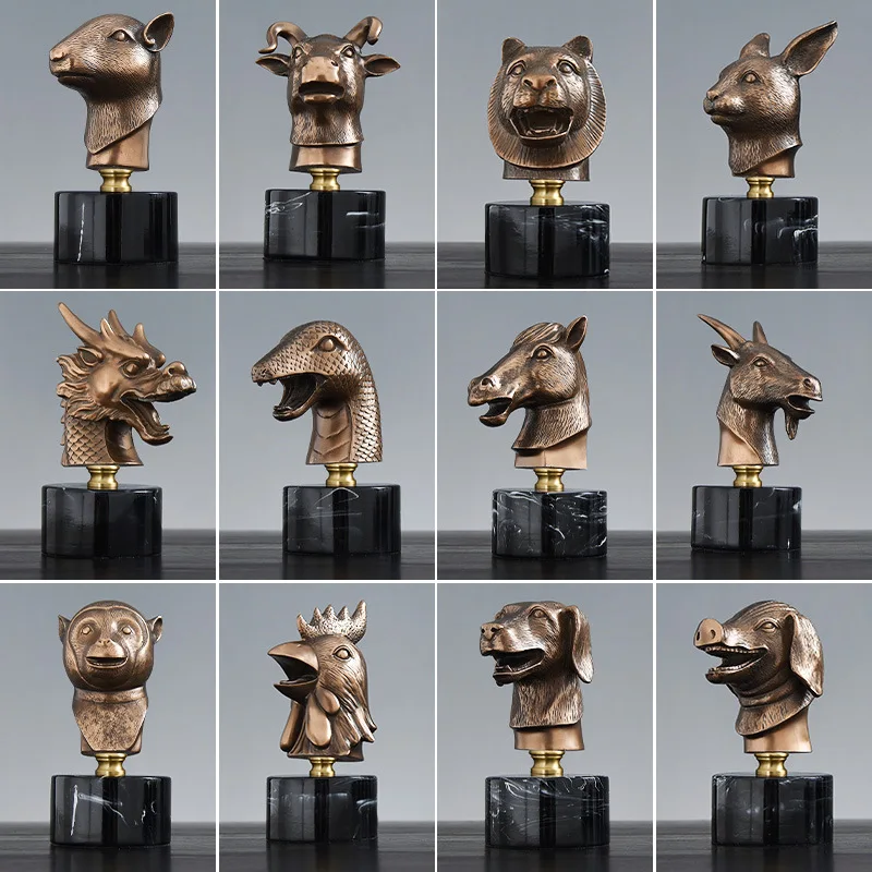 

Chinese Zodiac Animal Head Decoration Home Accessories Creative Wine Cabinet Living Room TV Cabinet Porch Decoration Resin Craft
