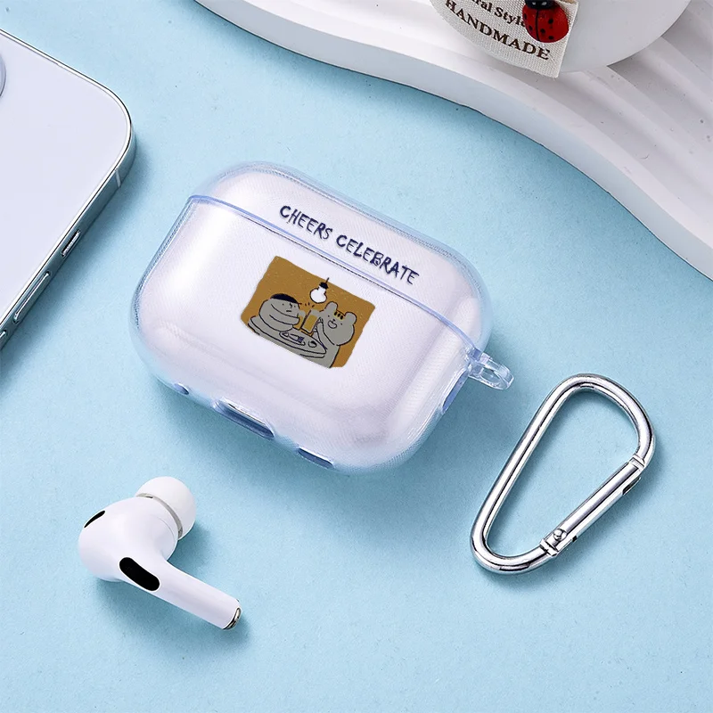 

Indicator Light Bear Case For Apple Airpods Pro 2 Transparent Soft Earphone Cover For Air Pods 3 Pro 2 Generation Case With Hook