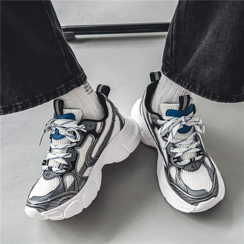 

Men's Casual Sneakers Summer New Fashion Breathable Mesh Platform Running Shoes for Men Outdoor Chunky Lace Up Walking Shoes