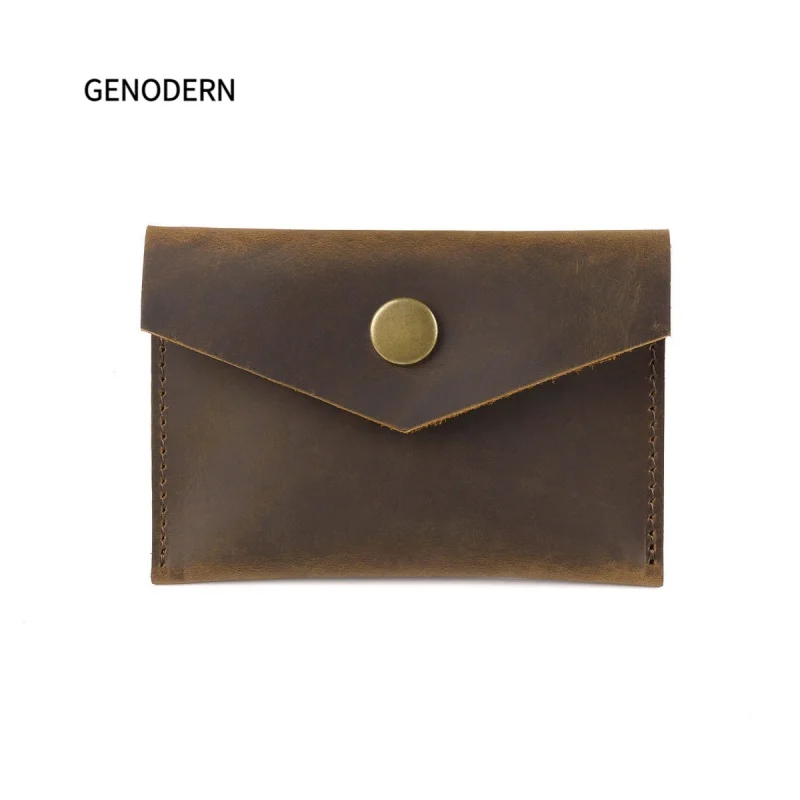 

GENODERN Vintage Crazy Horse Leather Credit Card Holder Retro business card holder male Hasp Coin Purses Mini Card holder