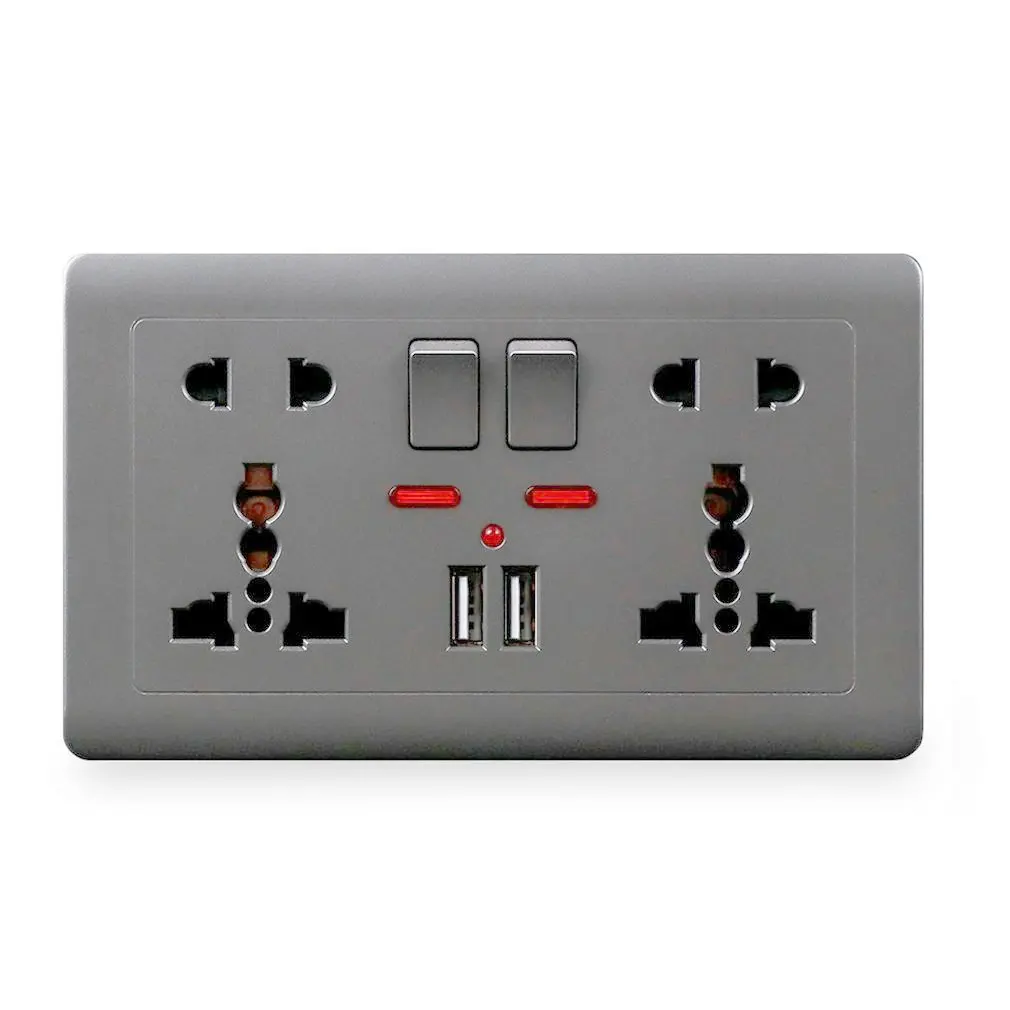 146 Model Wall Power Socket Universal 5 Hole Dual USB Charger Port LED Indicator UK Standard USB Switched Outlet